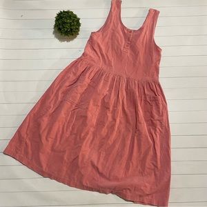 Miss Lizz Vintage Pink Corduroy Jumper Overall Long Modest Midi Dress Medium